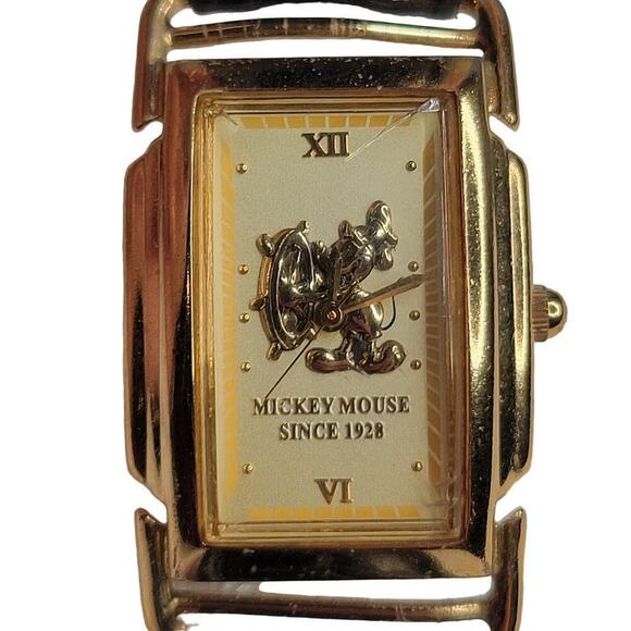 Disney Mickey Mouse Steamboat Willie leather watch gold tone working limited ed. - Picture 1 of 10